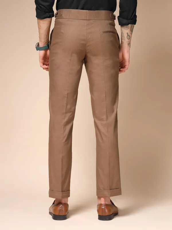 Khaki_Linen_Boot_Cut_Gurkha_Trousers_For_Men