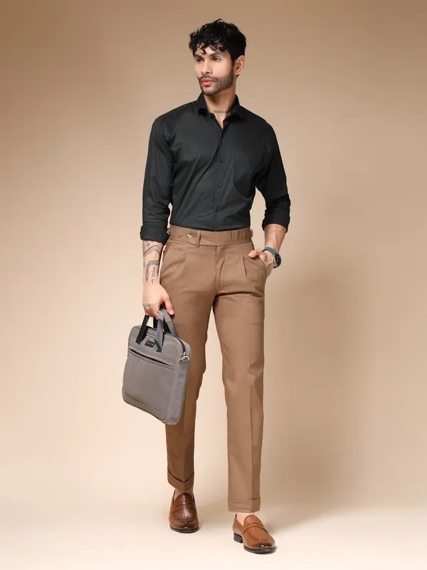 Khaki_Linen_Boot_Cut_Gurkha_Trousers_For_Men