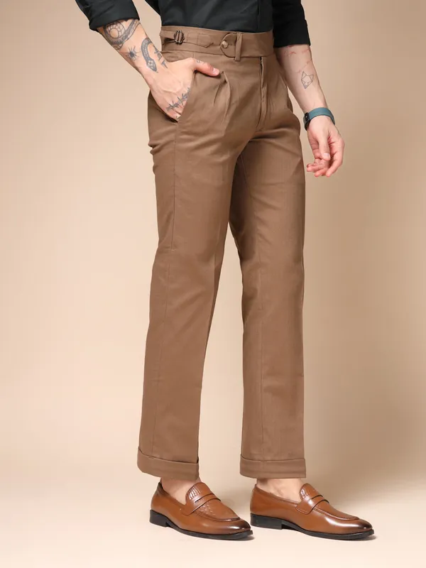 Khaki_Linen_Boot_Cut_Gurkha_Trousers_For_Men