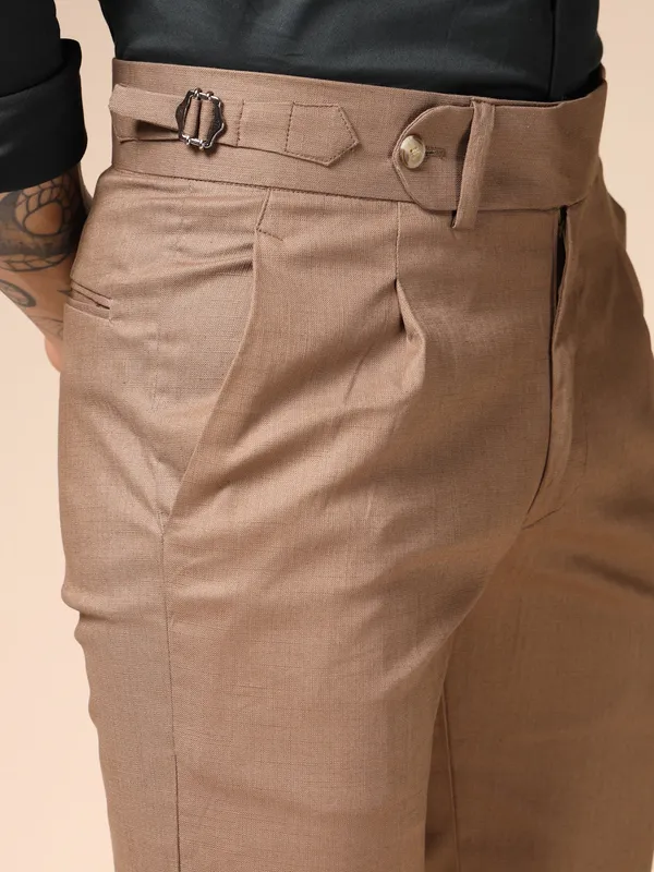 Khaki_Linen_Boot_Cut_Gurkha_Trousers_For_Men