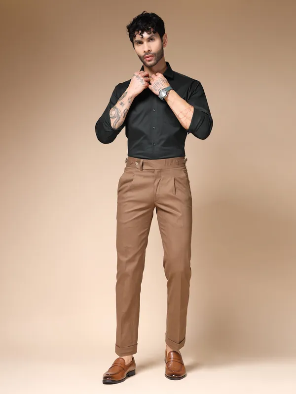 Khaki_Linen_Boot_Cut_Gurkha_Trousers_For_Men