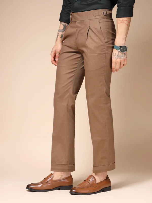 Khaki_Linen_Boot_Cut_Gurkha_Trousers_For_Men