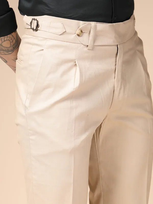 Beige_Linen_Boot_Cut_Gurkha_Trousers_For_Men