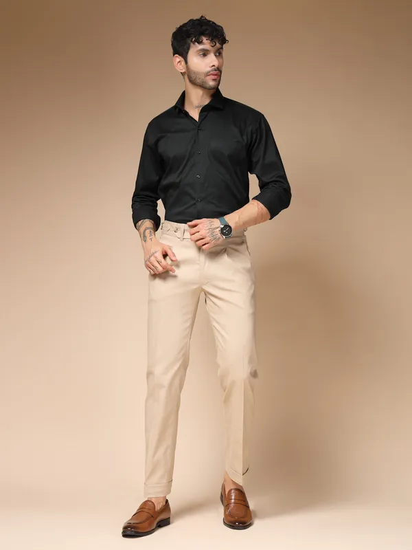 Beige_Linen_Boot_Cut_Gurkha_Trousers_For_Men