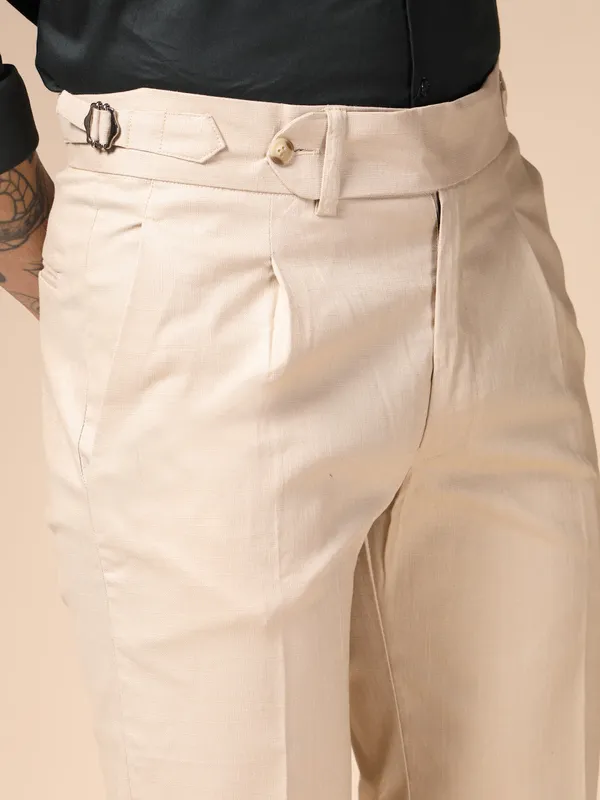 Beige_Linen_Boot_Cut_Gurkha_Trousers_For_Men