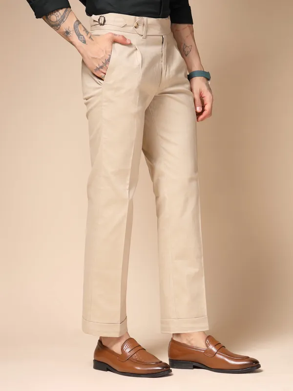 Beige_Linen_Boot_Cut_Gurkha_Trousers_For_Men