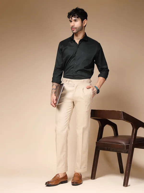 Beige_Linen_Boot_Cut_Gurkha_Trousers_For_Men