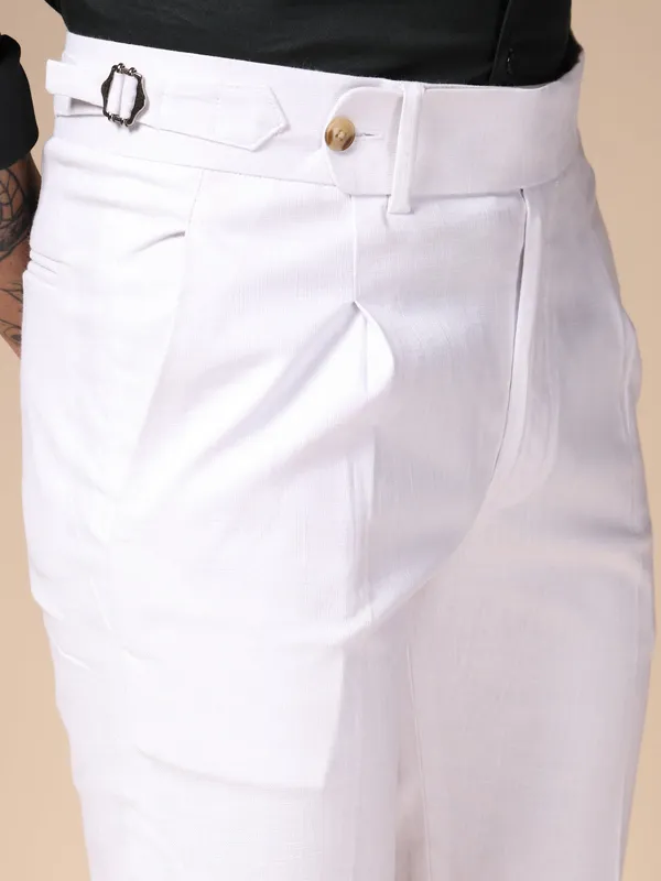 White_Linen_Boot_Cut_Gurkha_Trousers_For_Men