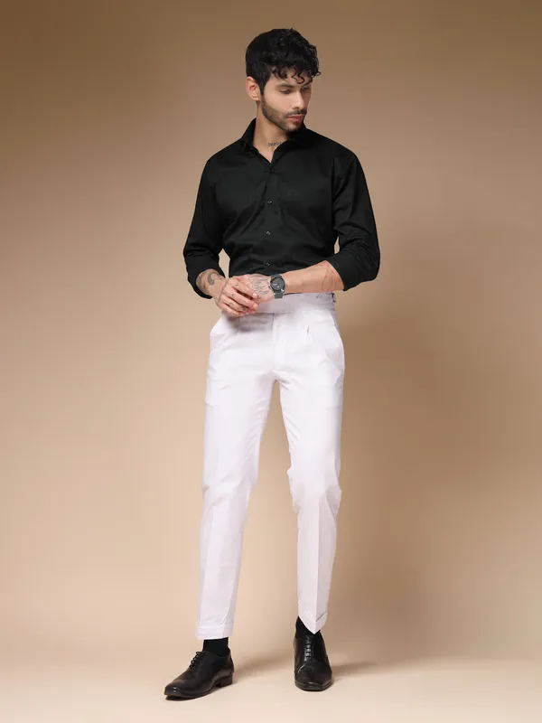 White_Linen_Boot_Cut_Gurkha_Trousers_For_Men