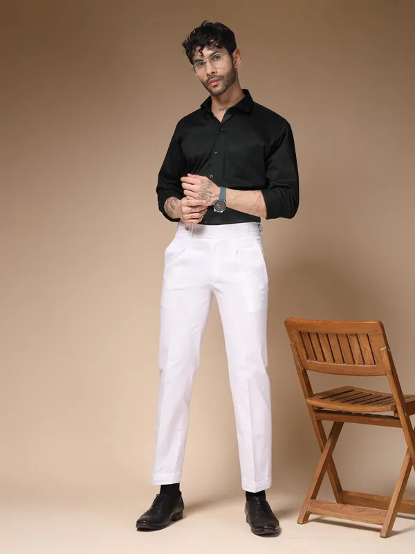 White_Linen_Boot_Cut_Gurkha_Trousers_For_Men