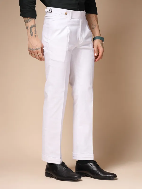 White_Linen_Boot_Cut_Gurkha_Trousers_For_Men