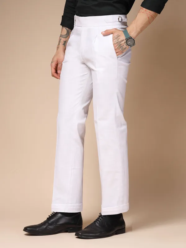White_Linen_Boot_Cut_Gurkha_Trousers_For_Men
