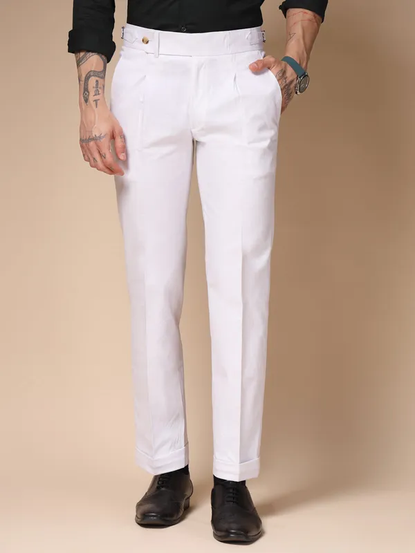 White_Linen_Boot_Cut_Gurkha_Trousers_For_Men