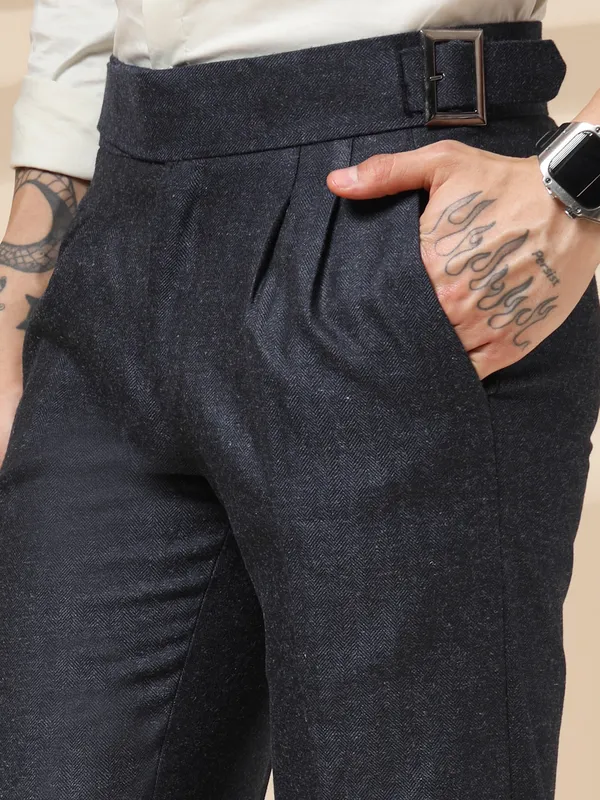Navy_Herringbone_Boot_Cut_Gurkha_Trousers_For_Men