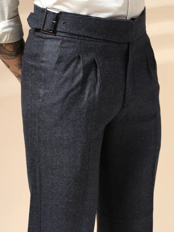Navy_Herringbone_Boot_Cut_Gurkha_Trousers_For_Men