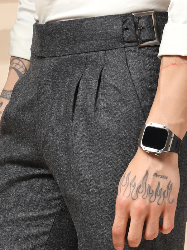 Grey_Herringbone_Boot_Cut_Gurkha_Trousers_For_Men