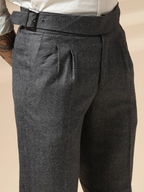 Grey_Herringbone_Boot_Cut_Gurkha_Trousers_For_Men