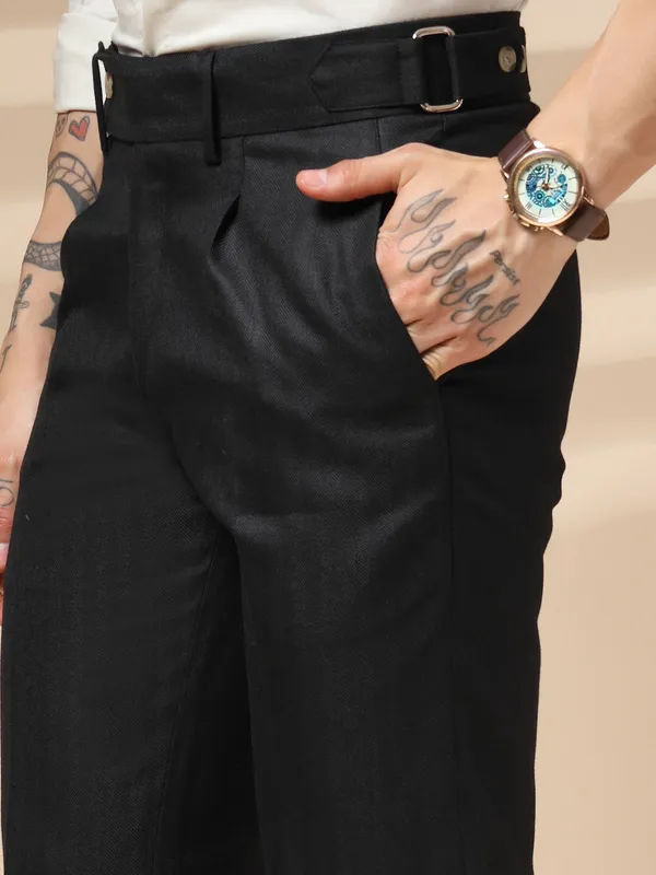 Black_Herringbone_Boot_Cut_Gurkha_Trousers_For_Men
