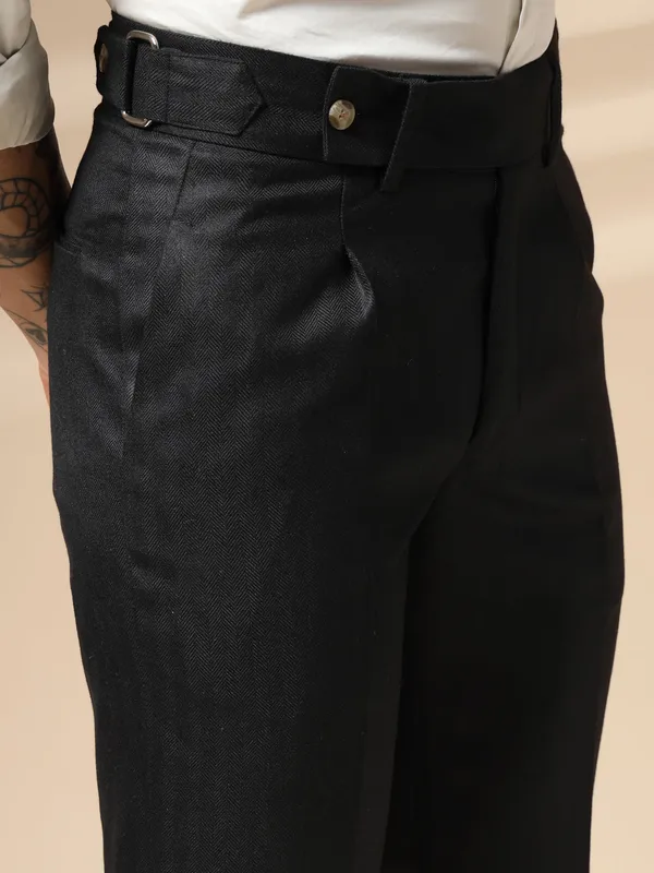 Black_Herringbone_Boot_Cut_Gurkha_Trousers_For_Men