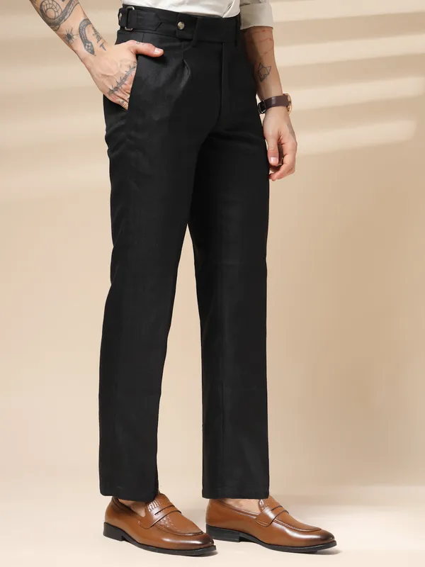 Black_Herringbone_Boot_Cut_Gurkha_Trousers_For_Men