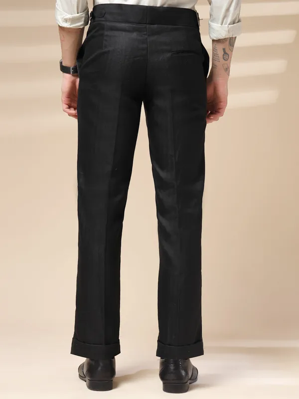 Black_Herringbone_Boot_Cut_Gurkha_Pants_For_Men