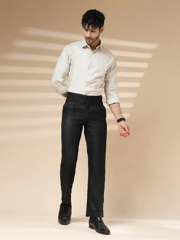 Black_Herringbone_Boot_Cut_Gurkha_Pants_For_Men