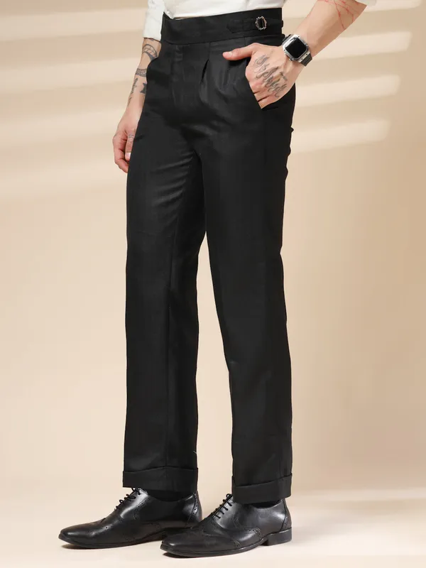 Black_Herringbone_Boot_Cut_Gurkha_Pants_For_Men