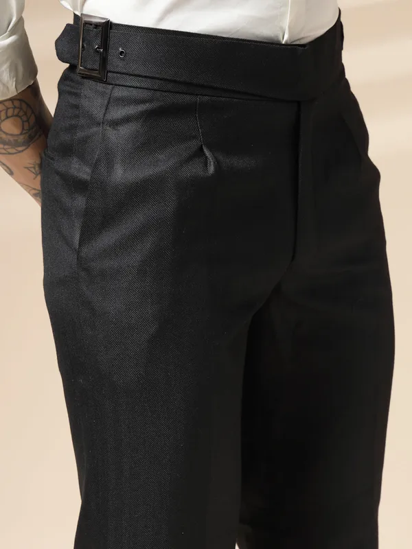 Black_Herringbone_Boot_Cut_Gurkha_Pants_For_Men