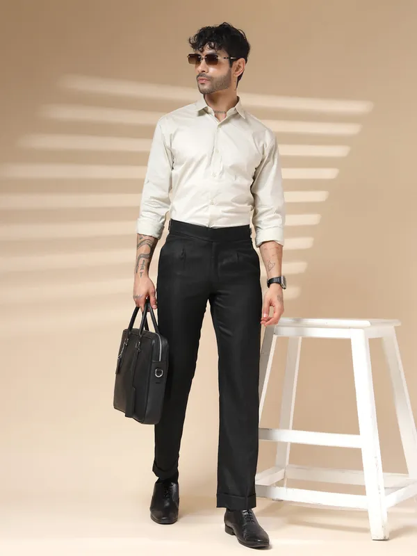 Black_Herringbone_Boot_Cut_Gurkha_Pants_For_Men