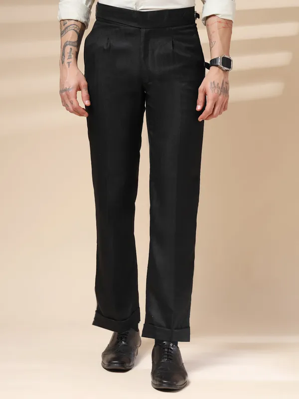 Black_Herringbone_Boot_Cut_Gurkha_Pants_For_Men