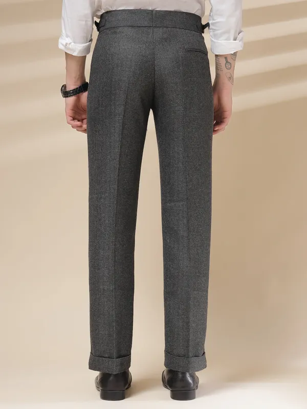Grey_Herringbone_Boot_Cut_Signature_Buttoned_Gurkha_Pants_For_Men