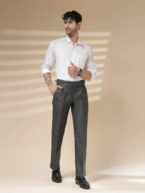 Grey_Herringbone_Boot_Cut_Signature_Buttoned_Gurkha_Pants_For_Men