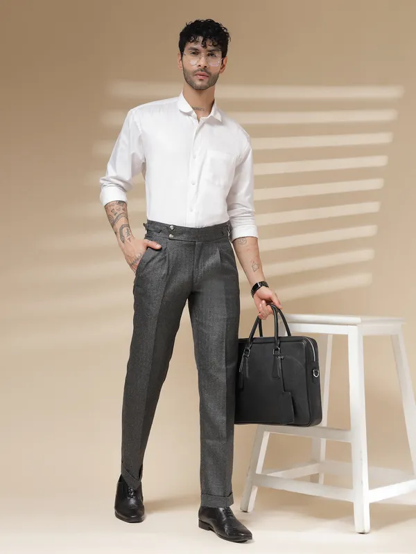 Grey_Herringbone_Boot_Cut_Signature_Buttoned_Gurkha_Pants_For_Men