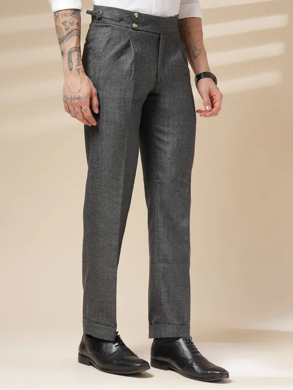 Grey_Herringbone_Boot_Cut_Signature_Buttoned_Gurkha_Pants_For_Men