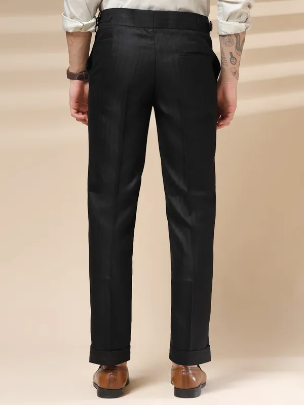 Black_Herringbone_Boot_Cut_Buttoned_Gurkha_Pants_For_Men