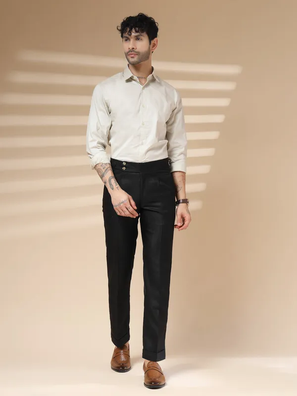 Black_Herringbone_Boot_Cut_Buttoned_Gurkha_Pants_For_Men