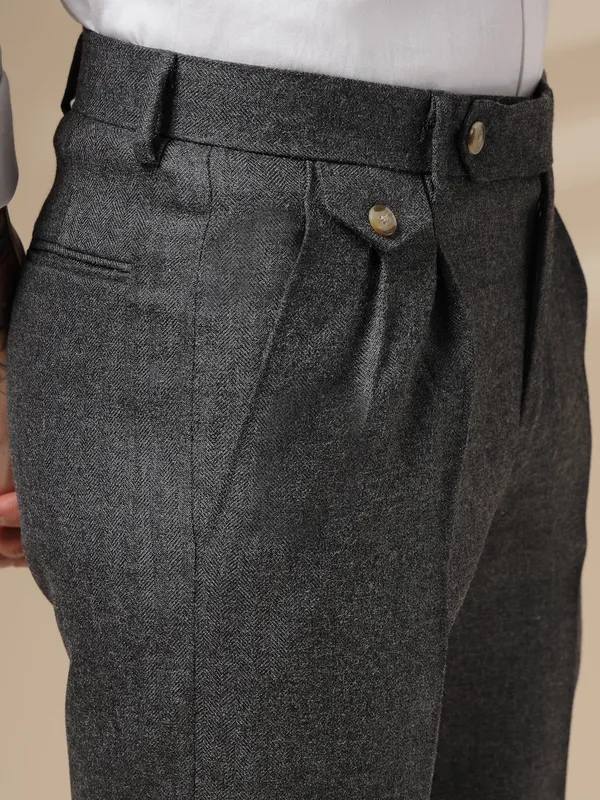 Grey_Herringbone_Boot_Cut_Signature_Flap_Gurkha_Pants_For_Men