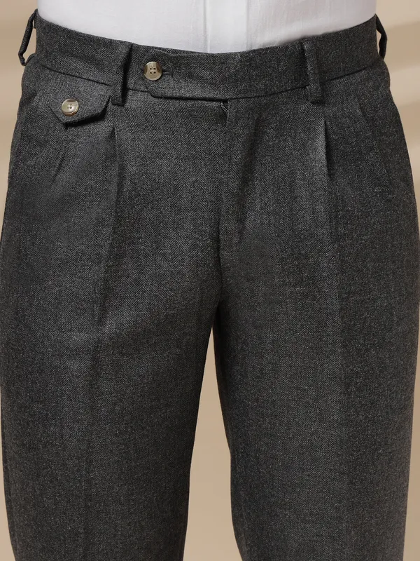 Grey_Herringbone_Boot_Cut_Signature_Flap_Gurkha_Pants_For_Men