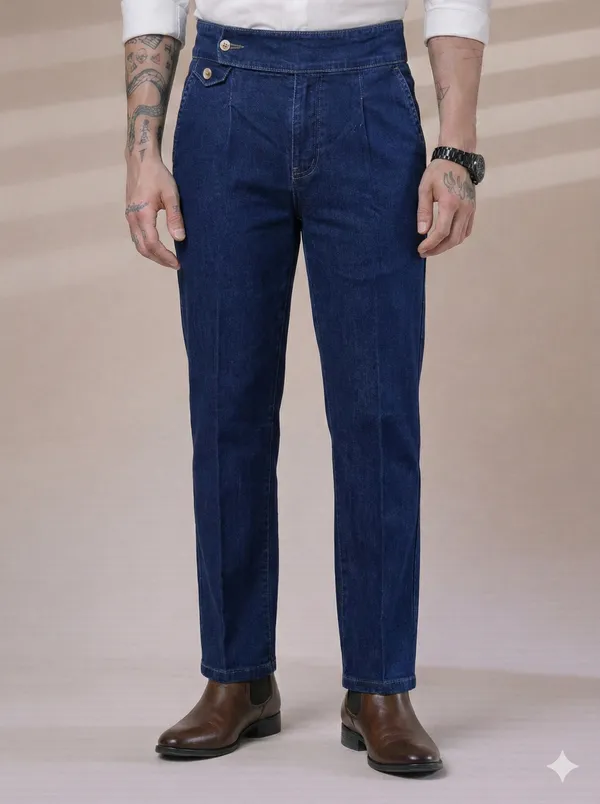 Blue_Denim_Boot_Cut_Signature_Flap_Gurkha_Trousers_For_Men