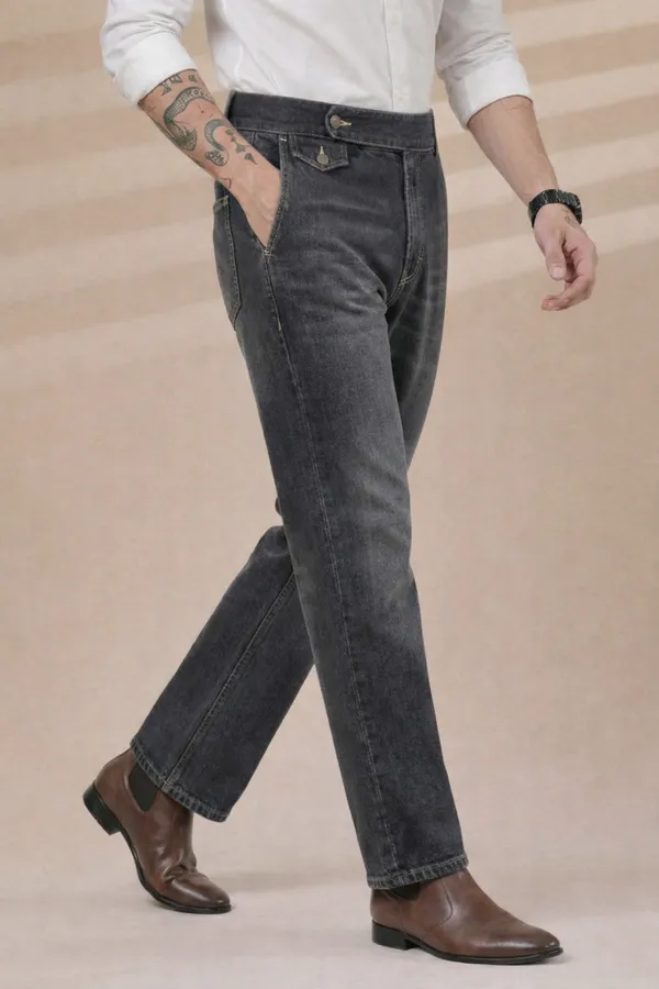Anthracite_Denim_Boot_Cut_Signature_Flap_Gurkha_Pants_For_Men