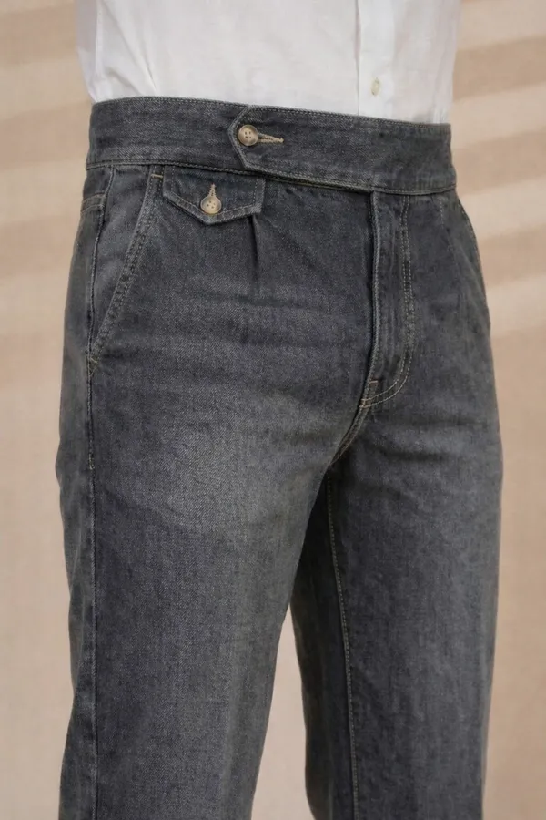 Anthracite_Denim_Boot_Cut_Signature_Flap_Gurkha_Pants_For_Men