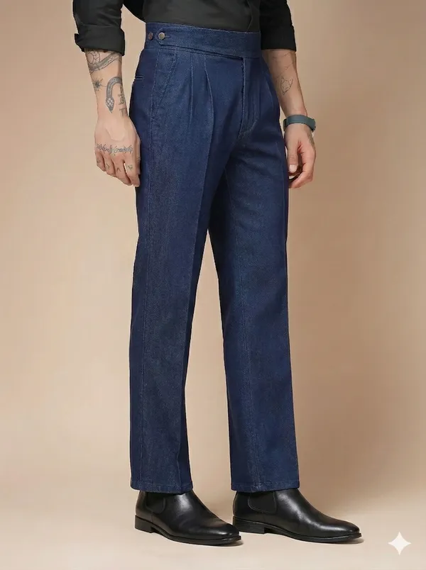Blue_Denim_Boot_Cut_Classic_Button_Gurkha_Trousers_For_Men
