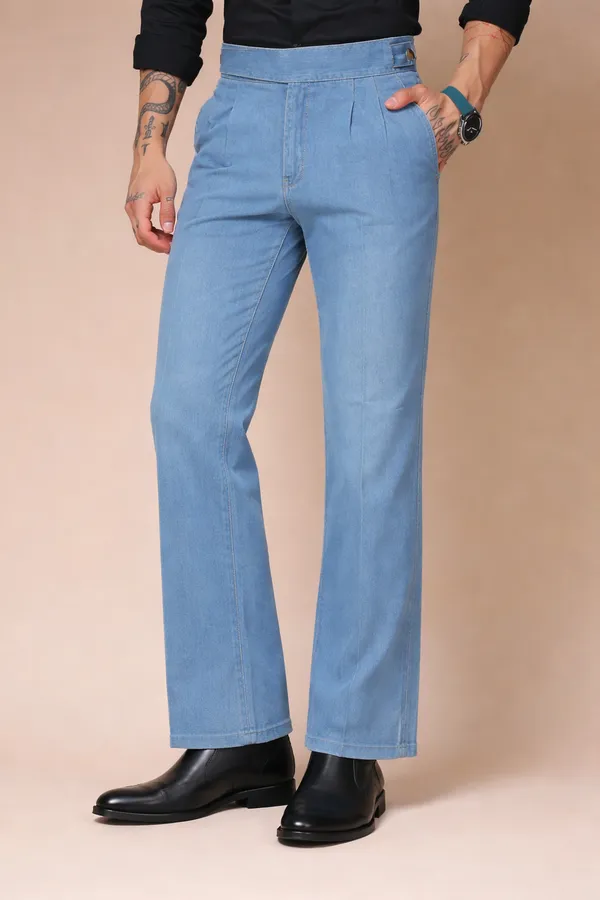 Blue_Denim_Boot_Cut_Gurkha_Trousers_For_Men