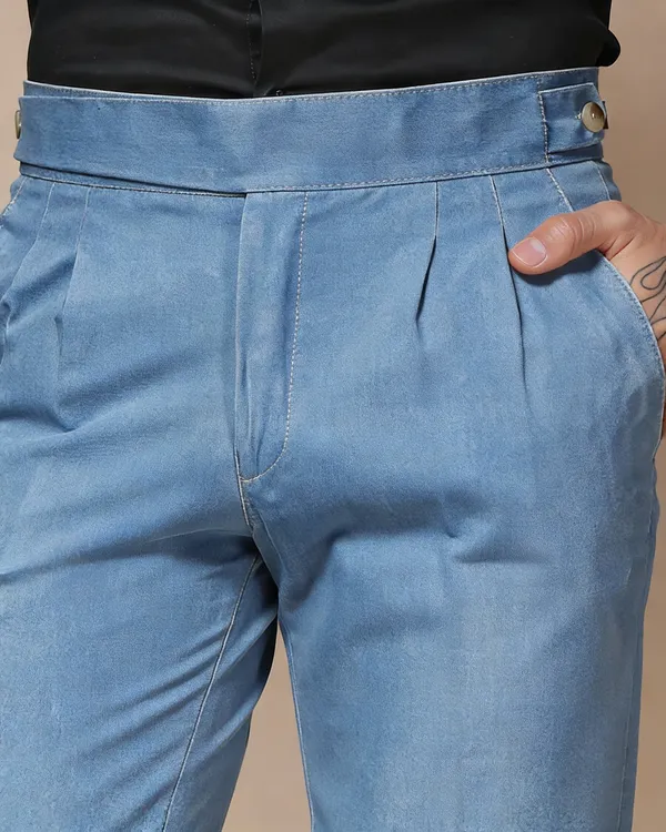 Blue_Denim_Boot_Cut_Gurkha_Trousers_For_Men