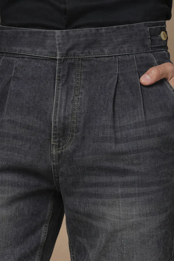 Anthracite_Denim_Boot_Cut_Gurkha_Trousers_For_Men