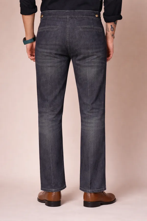 Anthracite_Denim_Boot_Cut_Gurkha_Trousers_For_Men