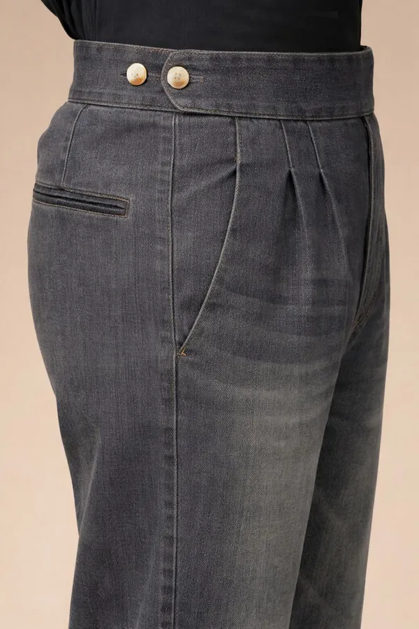 Anthracite_Denim_Boot_Cut_Gurkha_Trousers_For_Men