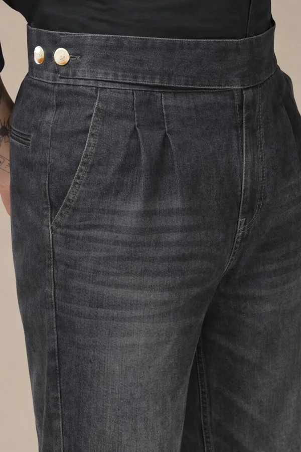 Anthracite_Denim_Boot_Cut_Gurkha_Trousers_For_Men