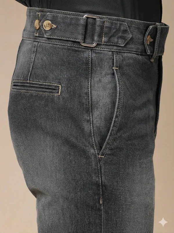 Anthracite_Denim_Boot_Cut_Oxford_Gurkha_Trousers_For_Men