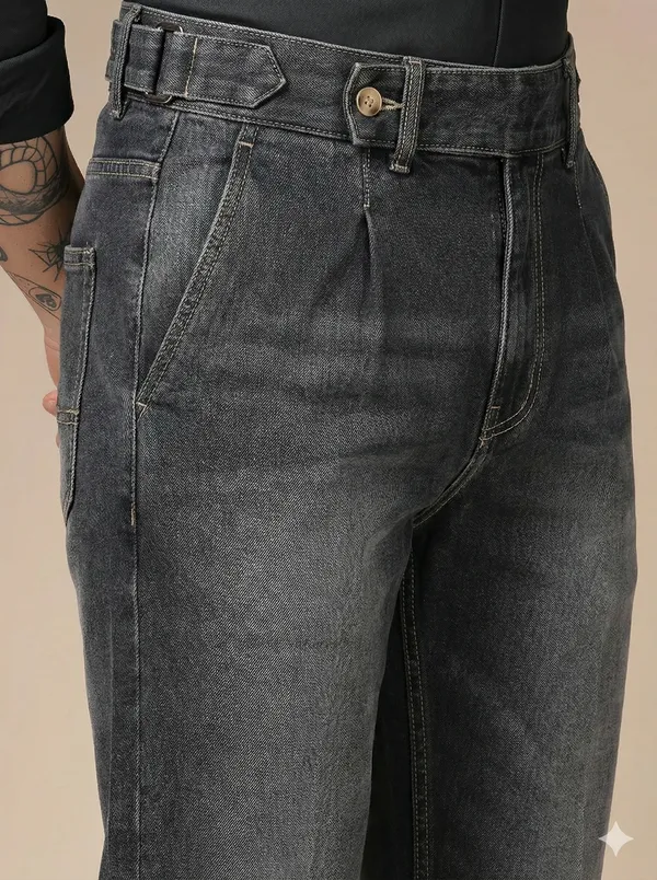 Anthracite_Denim_Boot_Cut_Oxford_Gurkha_Trousers_For_Men